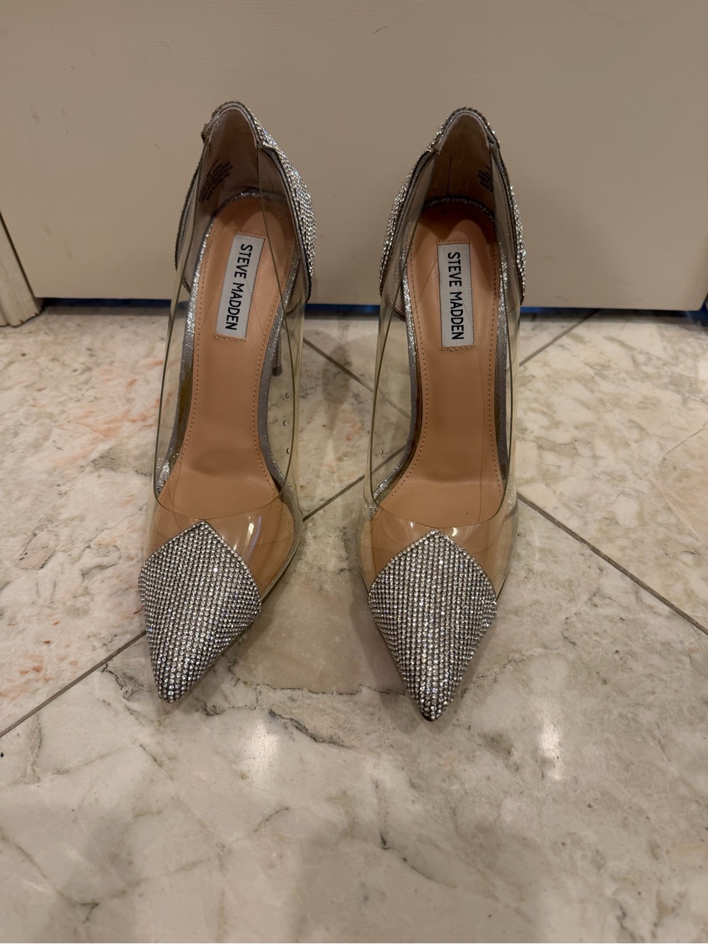 Steve Madden Clear Pumps with Silver Rhinestone Pointed Toe